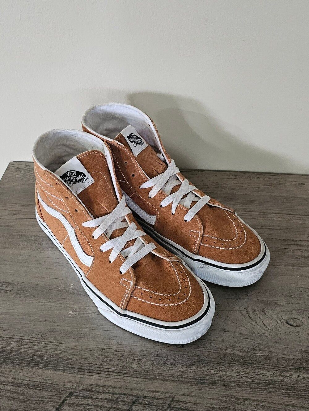 Vans Sk8-Hi Suede Sneakers in Brown with White Stripe 6.5 Men 8 Women